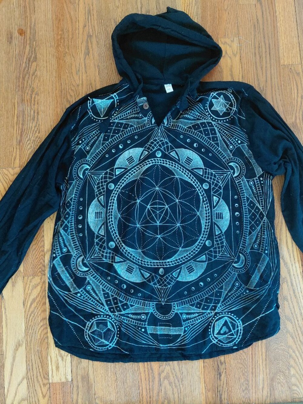 Boho Hippie Hoodie Flower of Life Handmade Himalayan Cotton Sacred Geometry XL